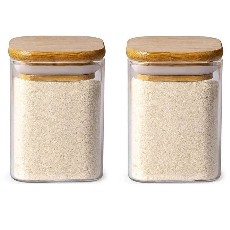 DecoBites Glass Spice Jar with Bamboo Lid | 7 oz Airtight, Non-Toxic Storage | Minimal Pantry Organization