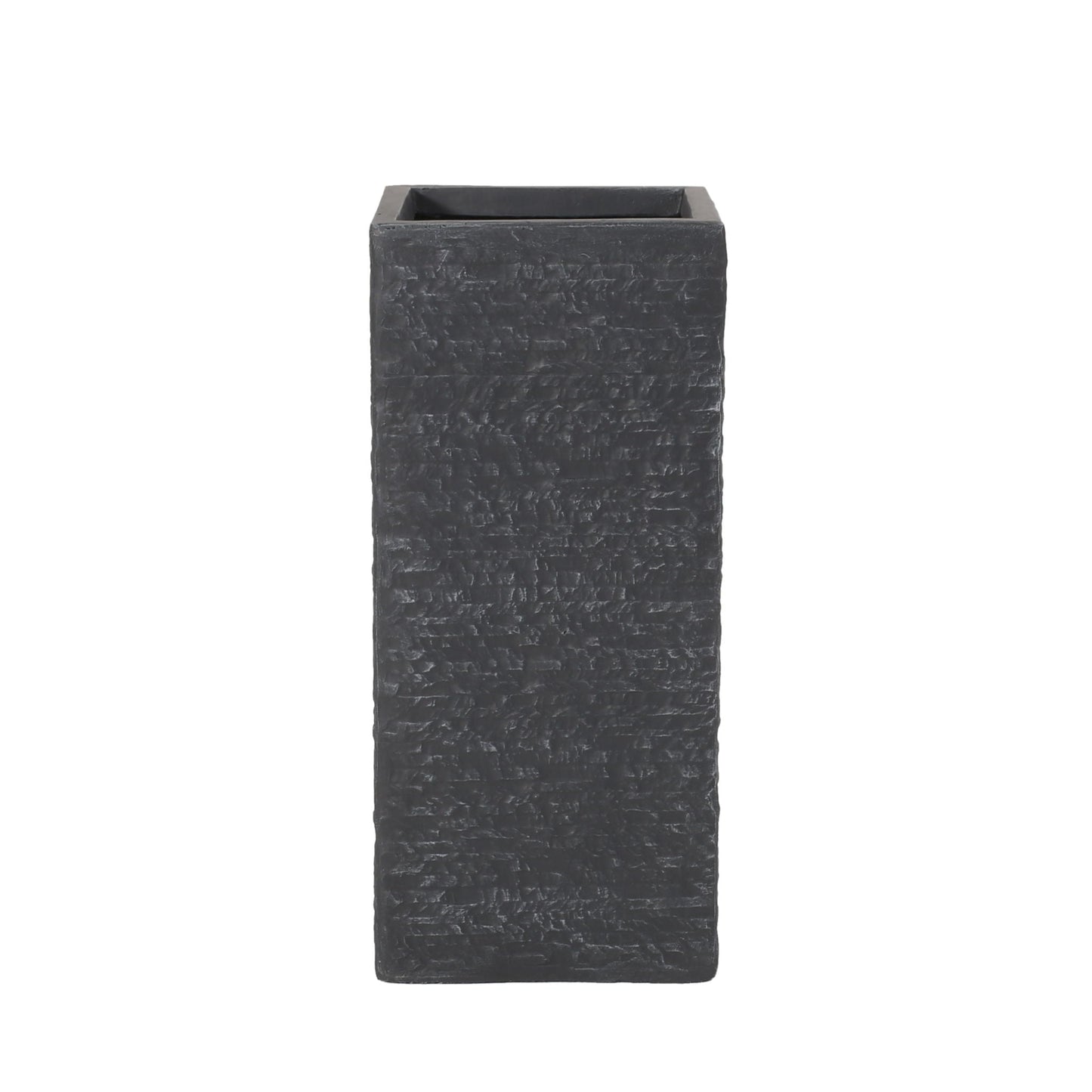 Rectangular black planter on a white background