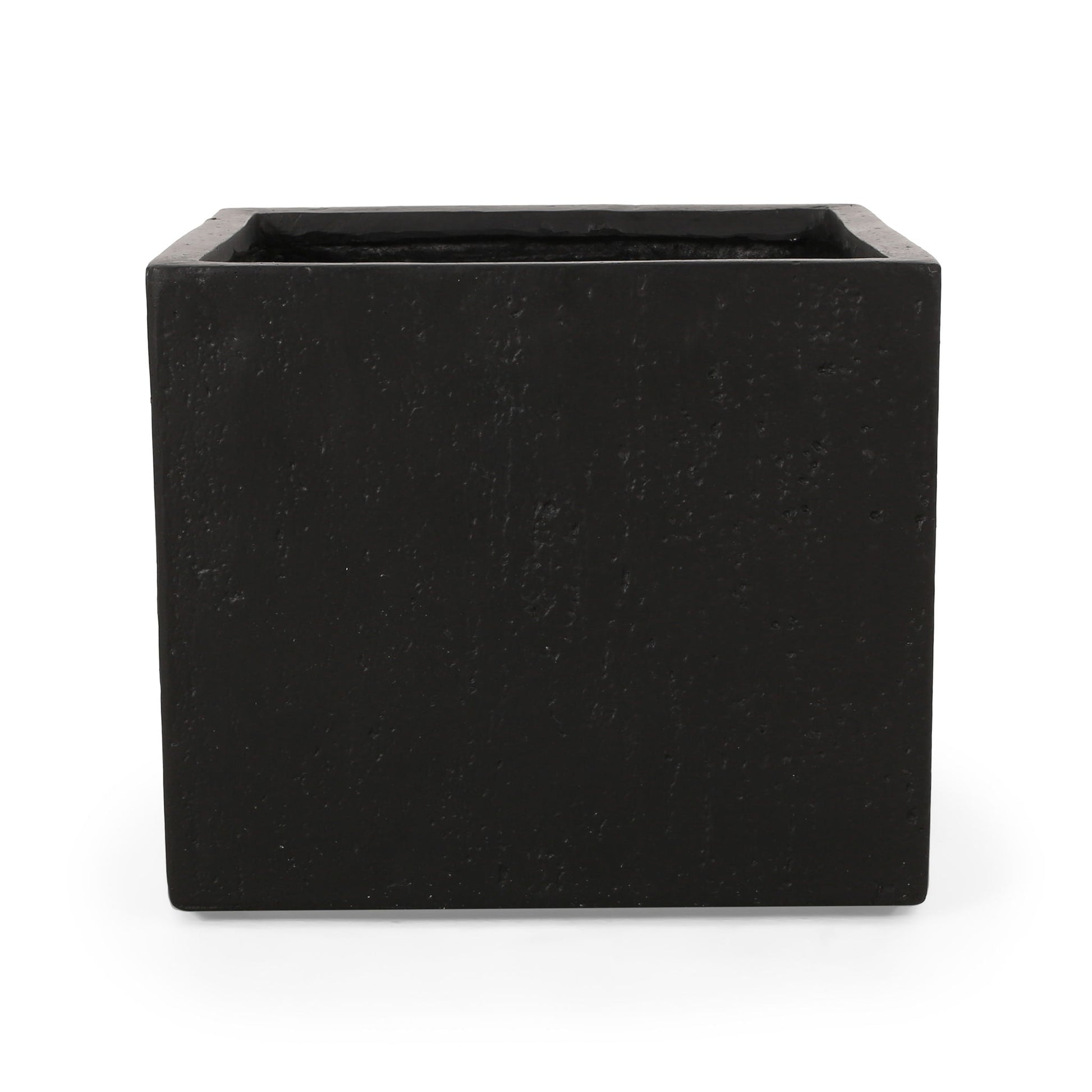 Black square planter on a white background