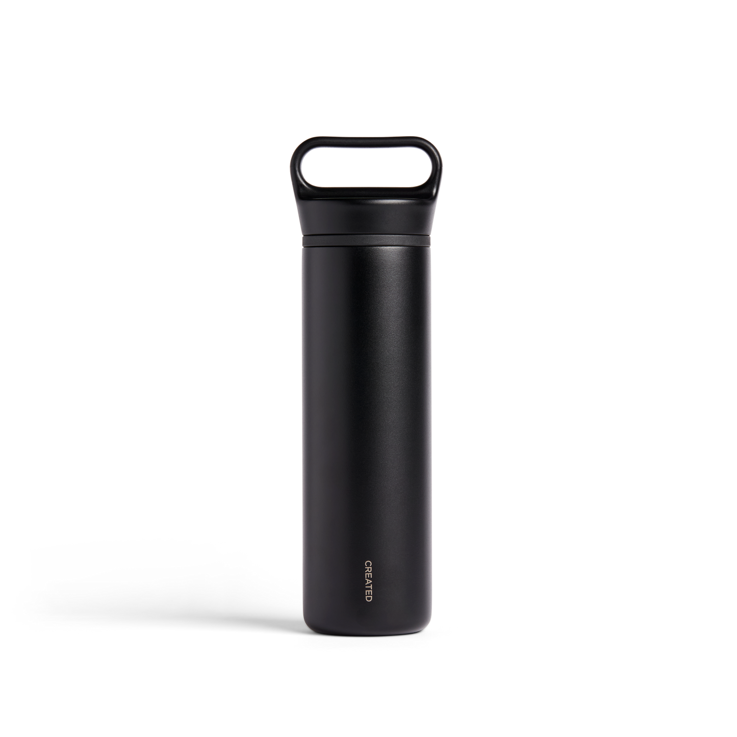 Black insulated bottle with a white background