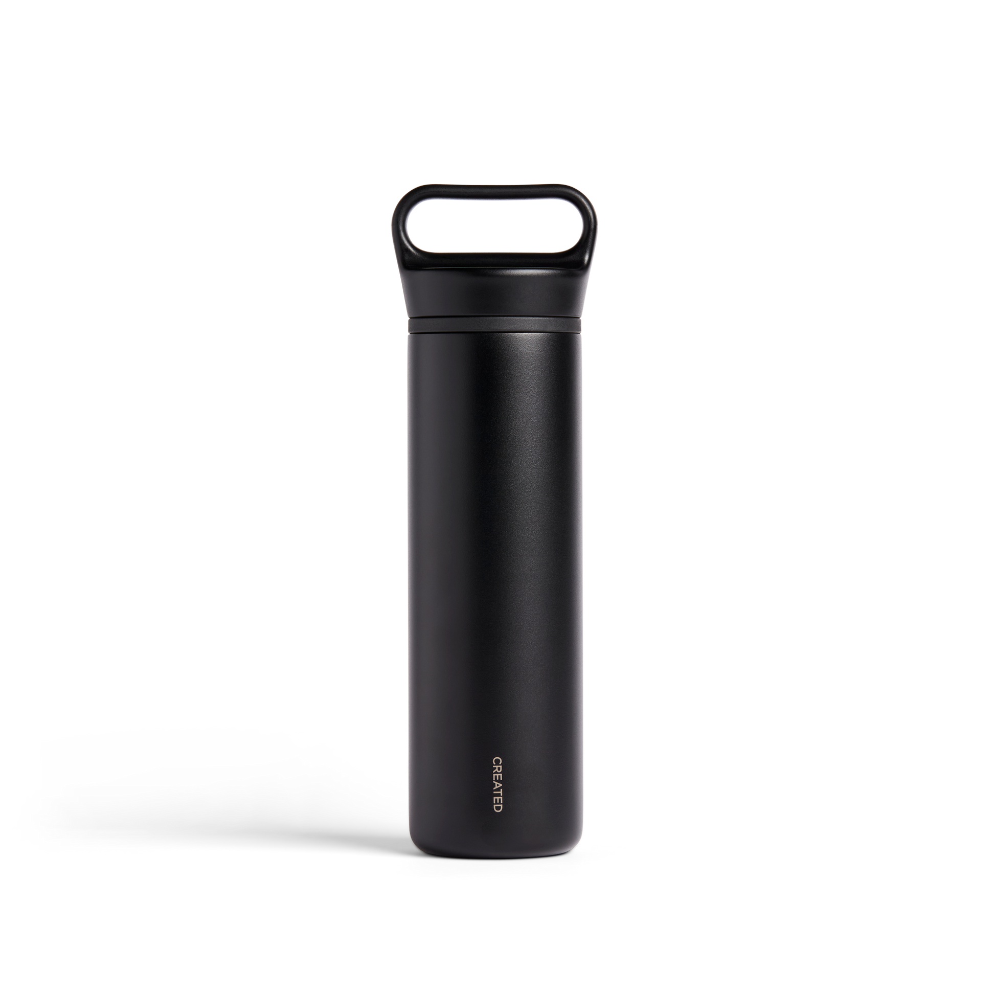 Black insulated bottle with a white background