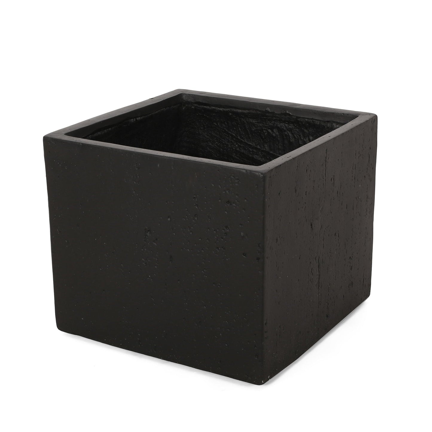 Black square planter on a white background