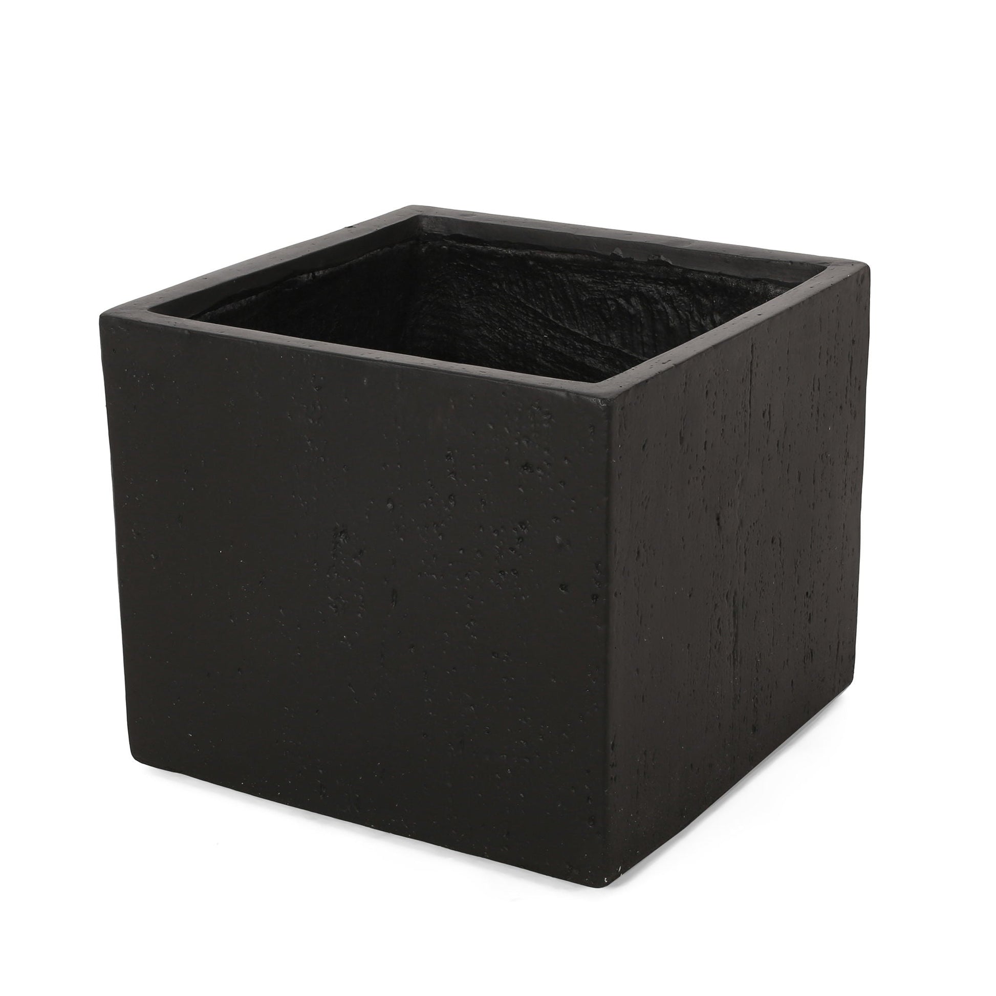 Black square planter on a white background