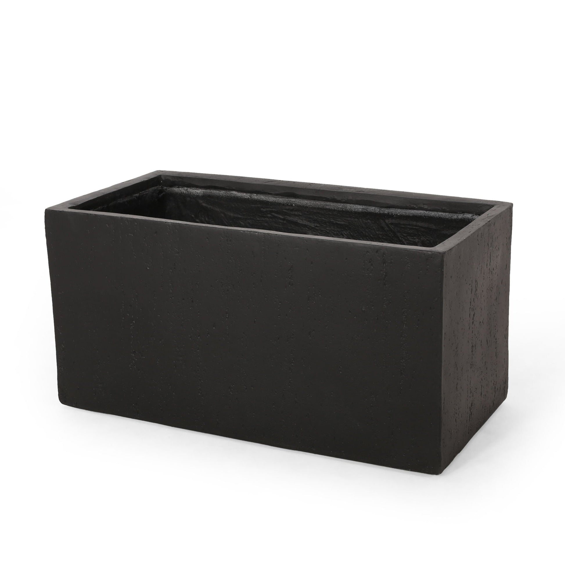 Black rectangular planter on a white background