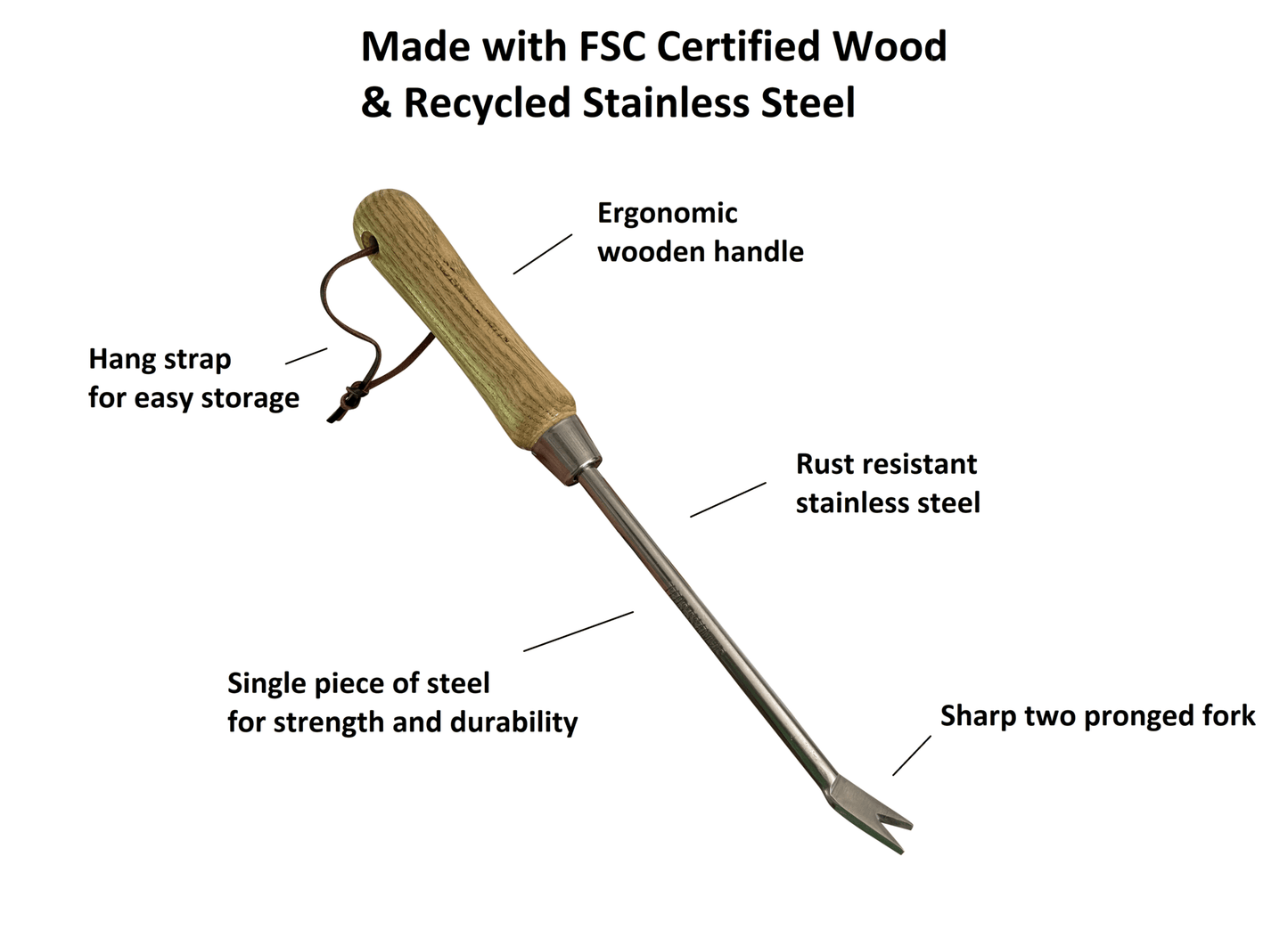  Root Pull Garden Weeder stainless steel tool with wooden handle