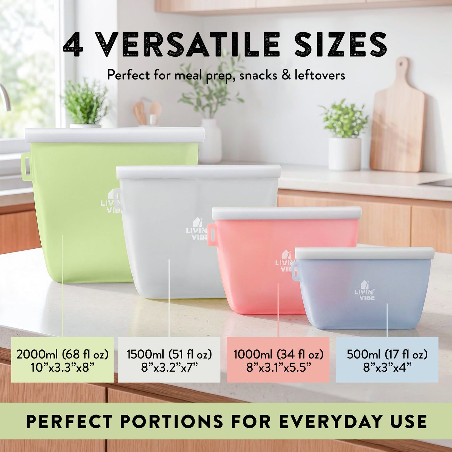 reusable silicone food storage bags set of 4 multicolor leakproof
    •    BPA free silicone bags for food freezer microwave safe
    •    eco friendly reusable food bags different sizes meal prep storage
    •    silicone storage bags oven safe dishwasher safe kitchen swap
    •    reusable sandwich bags alternative plastic bags low tox kitchen