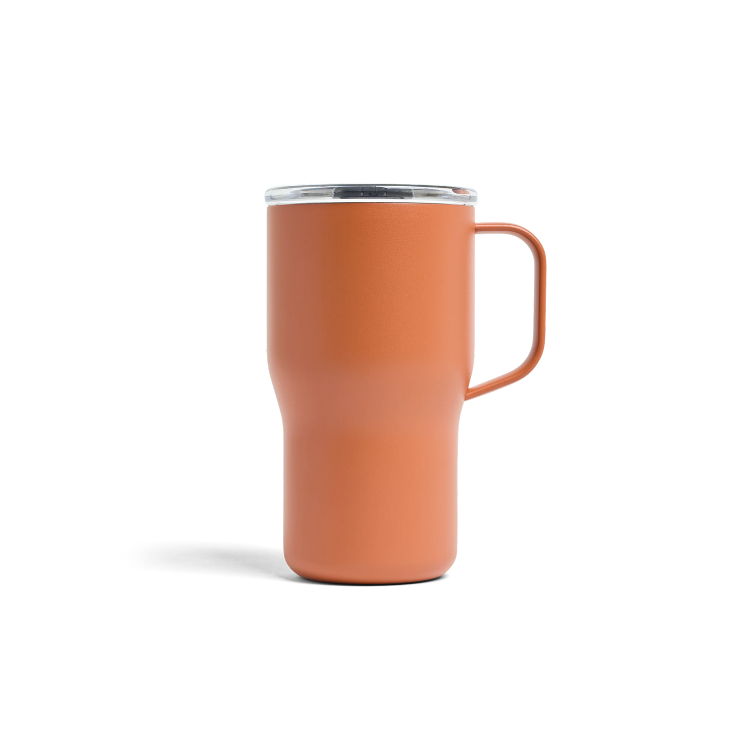 Orange mug with a handle on a white background