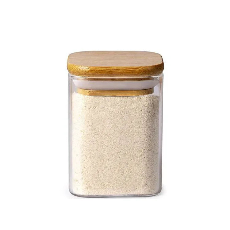 DecoBites Glass Spice Jar with Bamboo Lid | 7 oz Airtight, Non-Toxic Storage | Minimal Pantry Organization