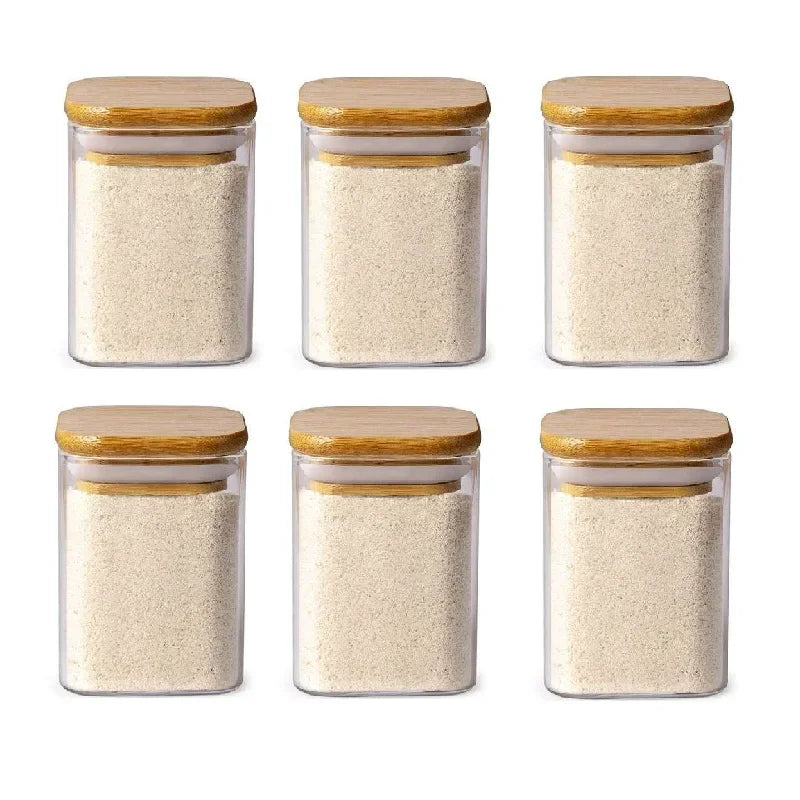 DecoBites Glass Spice Jar with Bamboo Lid | 7 oz Airtight, Non-Toxic Storage | Minimal Pantry Organization