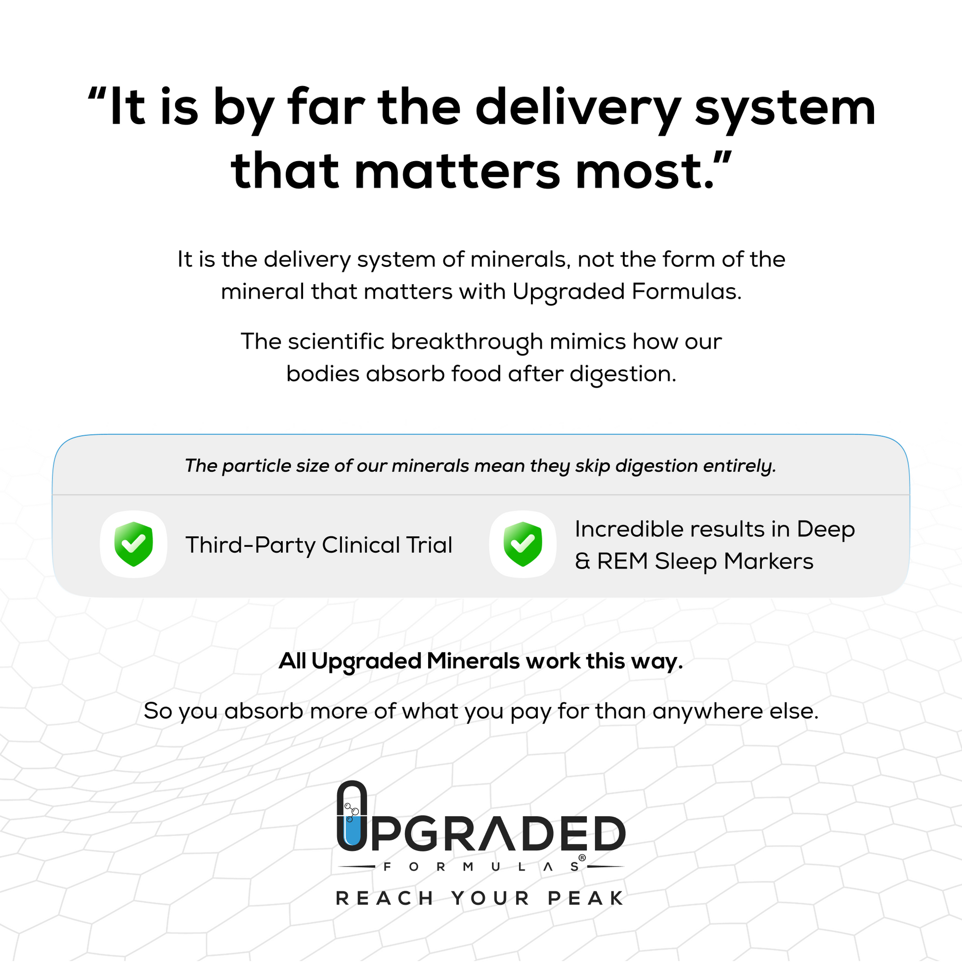 Advertisement for Upgraded Formulas with text about mineral delivery system and clinical trial results.