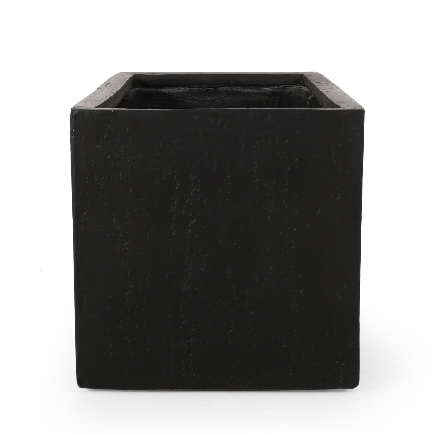 Black square planter on a white background