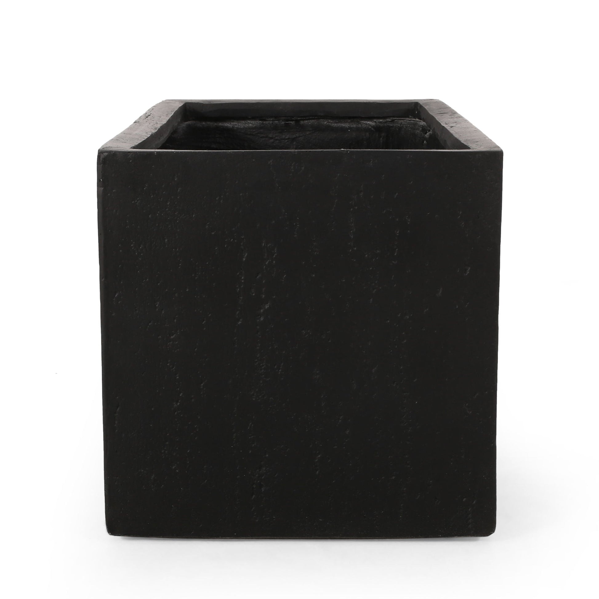 Black square planter on a white background