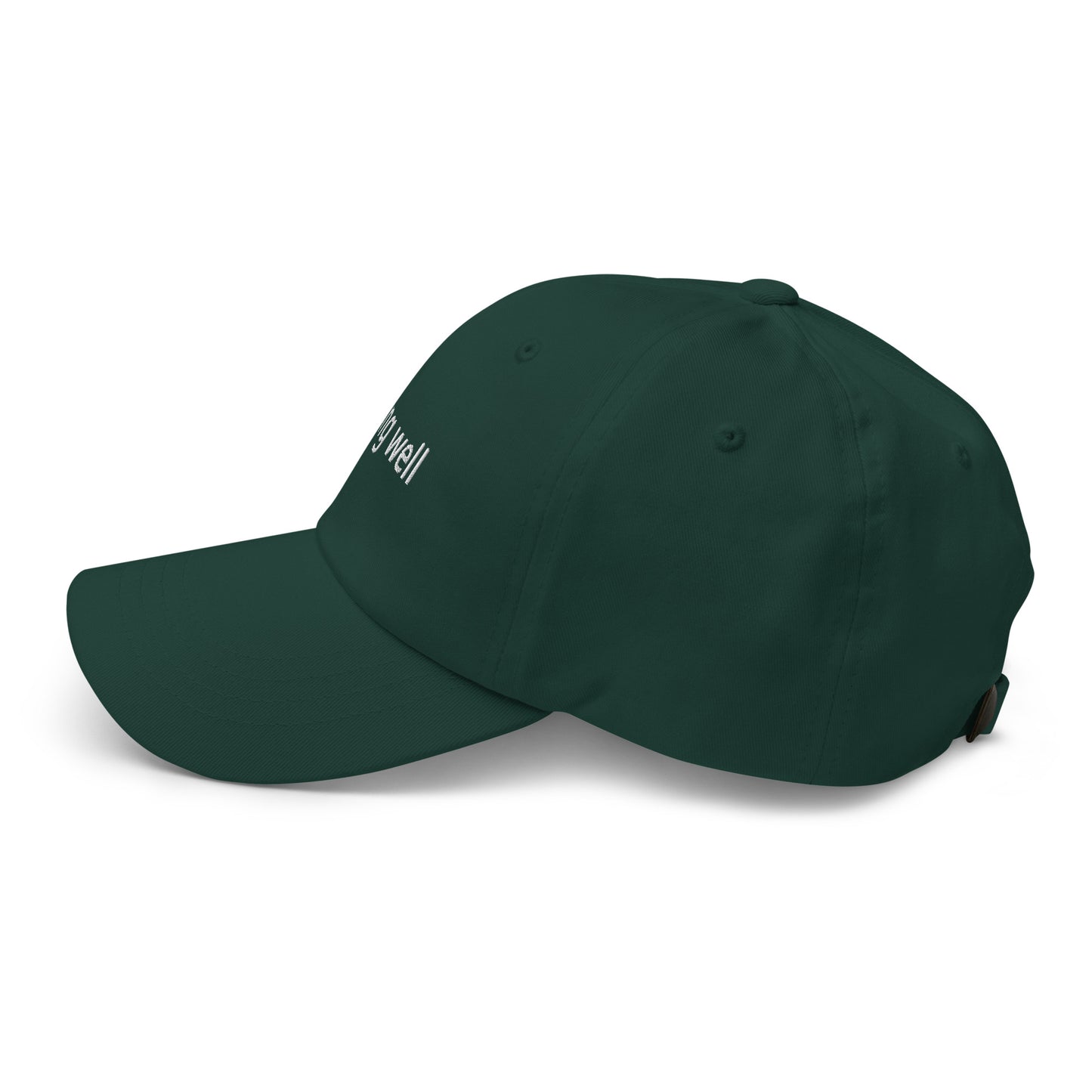 Green cap with a brand logo on a light gray background