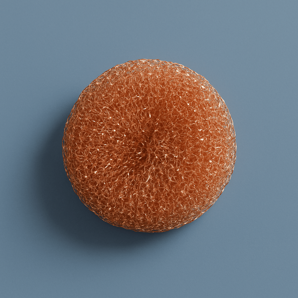 Brown spherical object with textured surface on a blue background