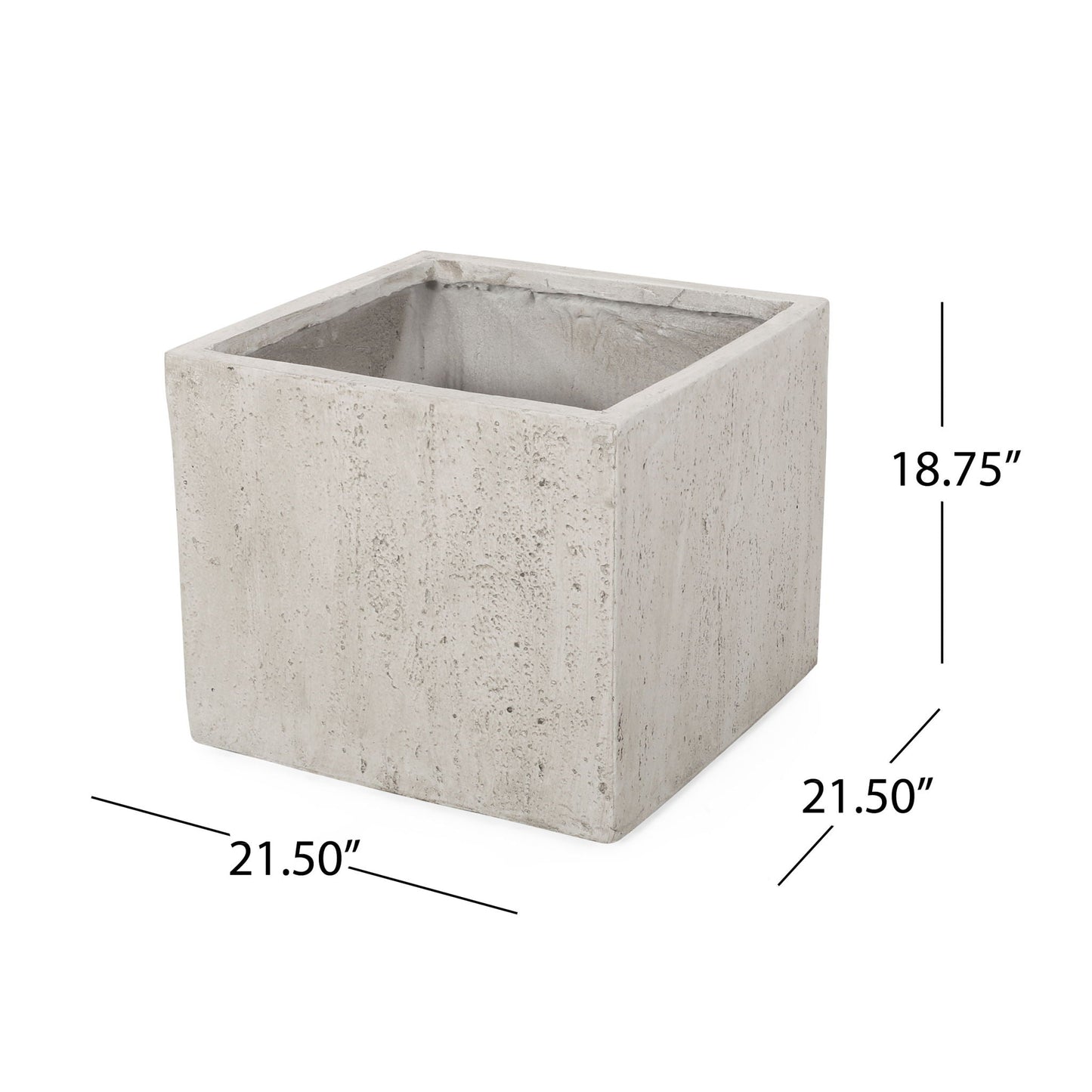 Concrete planter with dimensions on a white background