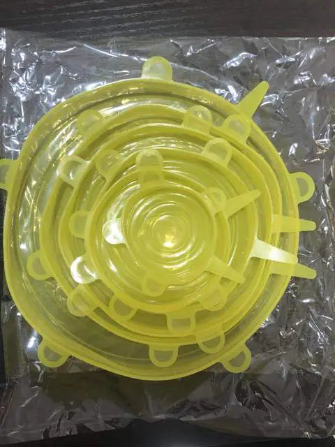 Yellow silicone lid on a clear plastic bag
