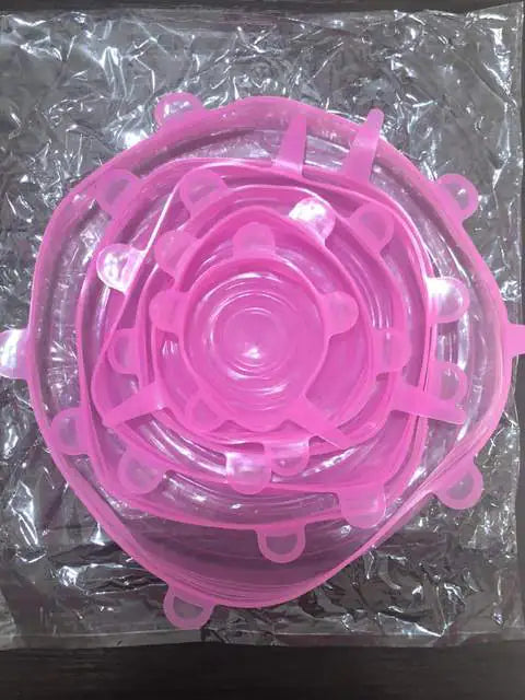 Pink silicone lid on a clear plastic bag